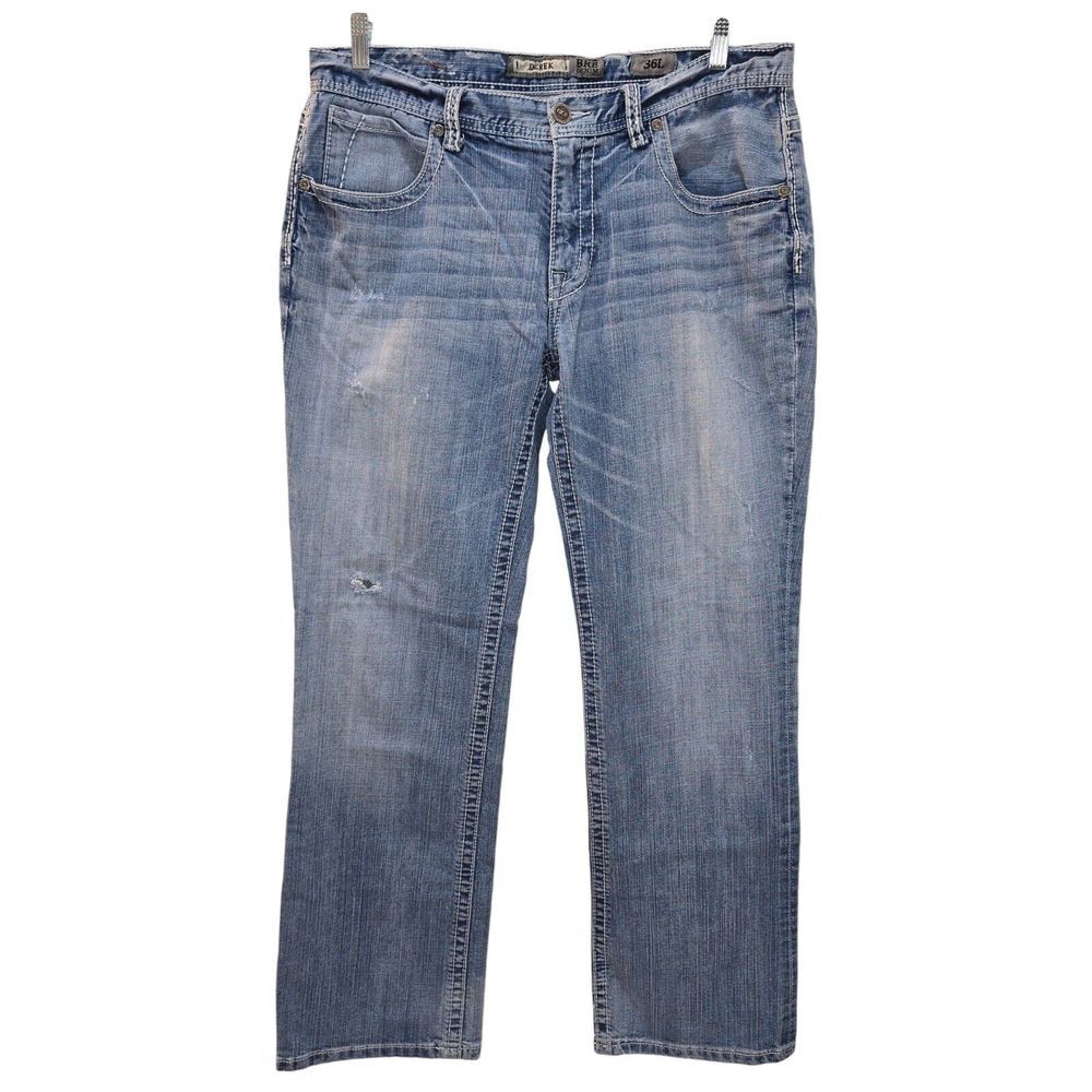 BKE Derek Straight Boot Leg Denim Distressed Blue Jeans Size 36L 36x33